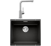 Pack évier et mitigeur - BLANCO - SUBLINE 500-U - Silgranit noir - Mitigeur Lanora inox brossé - Sous-plan 1 bac 53x46 cm