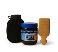 Pack Exfoliant Marocain - Savon Noir au Nila 200 g + Gant Kessa + Pierre Ponce | Élimine Impuretés, Lisse la Peau & Réduit les Taches | 100% Naturel