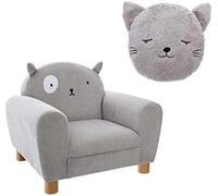 Pack : Fauteuil enfant chat gris + Coussin rond chat gris