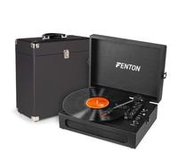 Pack Fenton RP118B Platine Vinyle Bluetooth Haut-Parleurs Intégrés 3 Vitesses + Audizio RC32 Valise Vinyle Noire, Design Assorti, Idéal pour Coin Musique, Déco Rétro ou Collection de Disques