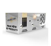 Pack Fête 62 Articles - 12 Fontaines Scintillantes, 40 Cierges Magiques, 10 Ballons couleur Argent 26cm, idéal