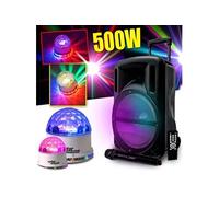pack fiesta 2 jeux enceinte mydj djoon 500w à led rvb + 2 boules wh sunmagic