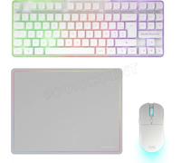 Mars Gaming – Combo sans fil MCPWTKL – Clavier TKL FRGB (Français) + Souris 3200DPI + Tapis – Blanc