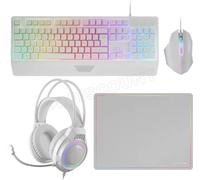 Mars Gaming Pack Gamer MCP124PRO Clavier AZERTY RGB, Souris 3200 DPI, Casque, Tapis Blanc