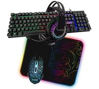 Pack Gamer AMSTRAD Battle 5 pièces: Clavier, Souris & Tapis, Casque & Adaptateur. USB & Retro-éclairage RGB