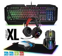 Pack Gamer Clavier Souris Casque Convertisseur Tapis LED pour Switch, XB1, PS4, PC