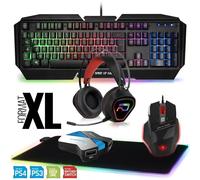 Pack Gamer Clavier Souris Casque Convertisseur Tapis LED pour Switch, XB1, PS4, PC