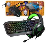 Pack Gamer Ultimate Clavier Souris Tapis Casque Pro-H3 Vert Convertisseur Multiplateforme