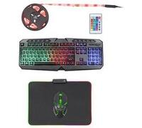 LIVOO TEA285 Pack gaming 4 en 1 Clavier filaire LED RGD / Souris filaire LED RGB / Tapis RGB 35 x 25 cm / Ruban USB à LED de 2M - Neuf