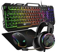 Pack Gaming 4 En 1 Pro-Mkh5 ¿ Clavier Gamer Rgb Azerty Anti-Ghosting/Souris Gamer 7 Boutons Rgb 6400 Dpi/Casque Rgb/Tapis Anti-Dérapant/Pc Ps4 Ps5 Xbox One[ZHB0692]