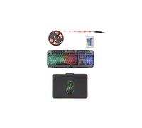 LIVOO TEA285 Pack gaming 4 en 1 Clavier filaire LED RGD / Souris filaire LED RGB / Tapis RGB 35 x 25 cm / Ruban USB à LED de 2M - Neuf