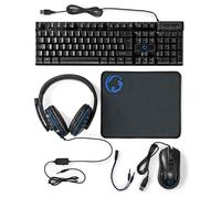 Pack Gaming 5-en-1 QWERTY avec Clavier, Souris et Casque Rétroéclairé Noir