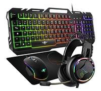 Pack Gaming Clavier, Souris, Casque et Tapis Pro-MKH5 rétro éclairé RGB - Souris 7 Boutons 6200 dpi - Clavier Semi-méca