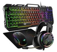 Pack gaming Clavier, Souris, Casque et tapis PRO-MKH5 rétro éclairé RGB - Souris 7 boutons 6200 dpi - Clavier Semi-méca