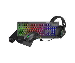 Pack Gaming Nova 4 en 1 Espagnol - Clavier RGB 105 Touches - Souris RGB 6 Boutons jusqu'à 7200 dpi - Casque d'éclairage RVB et Tapis XL