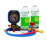Pack Gaz D2 226g. Substitut de gaz réfrigérant organique pour R12 et R134A (2 Flacons + Manomètre + Clé + Connecteur)