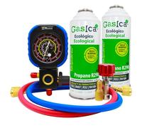 Pack gaz réfrigérant Gasica V2 substitut au R22, R407, R32, R410A (2 Botellas + Manometro + Llave + Adaptador)