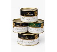 Pack Gourmet. Perdrix marinée spéciale 475 g + Pâté de faisan artisanal 150g + Pâté de canard art. 150 gr + Pâtés de perdrix art. 150 grs. Cadeau original.