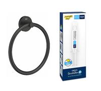 Pack GROHE QuickFix Start Anneau Porte-Serviettes, Noir Mat, 411742430 + GROHE Kit 1 seringue Colle pour Accessoires de Salle de Bains, 41127000