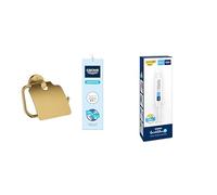 Pack GROHE Start Porte-Papier Toilette avec Couvercle Gold Brossé Cool Sunrise avec Colle QuickFix A1, Installation Facile, Temps de durcissement 24 Heures, 41179GN0 + 41127000