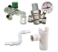 Pack groupe de sécurité coudé 3/4"" + siphon + réducteur de pression + flexible d'évacuation