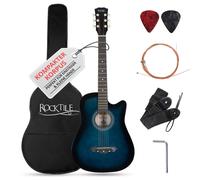 Pack Guitare Acoustique Folk 6 Cordes Dreadnought Cutaway Petit Set Etui Bleu