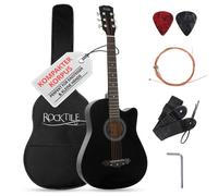 Rocktile WSD-5C-BK Slim Line Set de Guitares Western - Guitare Acoustique Dreadnought - Corps en Tilleul - Manche : Catalpa - Set avec Housse, Cordes de Rechange, Sangle et Médiators - Noir