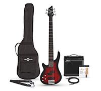 Pack Guitare Basse Chicago à 5 Cordes pour Gaucher + Ampli 15 W par Gear4music, Trans Red