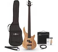 Pack Guitare Basse Chicago Fretless par Gear4music + Ampli 15 W, Naturel