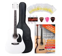 Pack Guitare Classique Acoustique 4/4 Dreadnought 6 Cordes Set Accessoires Blanc