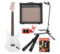 Pack Guitare Electrique Blanc Set 15W Amplificateur Accordeur Support Sangle