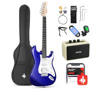 Pack Guitare Electrique, Donner Kit Guitare Électrique Stratocaster pleine taille 39 pouces avec amplificateur, sac, capodastre, sangle, corde, accordeur, câble et médiators (Bleu, DST-102L)