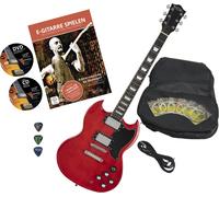 Pack Guitare Electrique Double Cut 2 Humbucker Set Housse Plectre Rouge Cherry