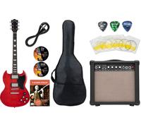 Pack Guitare Electrique Double Cut Set Amplificateur Housse Plectre Rouge Cherry