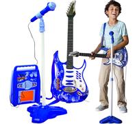 Pack guitare électrique enfant + microphone + amplificateur bleu