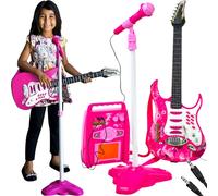 Pack guitare électrique enfant + microphone + amplificateur rose
