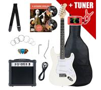 Pack Guitare Electrique Strat Single Coil Set Amplificateur Sac Accordeur Blanc