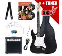Pack Guitare Electrique Strat Single Coil Set Amplificateur Sac Accordeur Noir