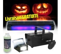 Pack HALLOWEEN Boost FOG & FEAR 2 avec Machine à fumée + 1L de liquide, Réglette UV + Mini Strobe