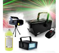 Pack Halloween - IBIZA LIGHT - FESTINIGHT FLASH LED 24 + Fogger 400 - 400W fumée - Mini Strobe 24LED - Las rouge/vert