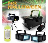 Pack Halloween Party Jeux de lumières LED 2 Strobes + Machine à fumée et liquide G