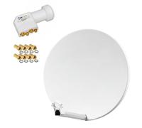 Pack HDSAT Parabole Satellite Fibre Composite Blanche 60cm Brides INOX + LNB Quad HD 4K