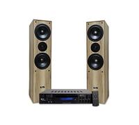 Evidence Acoustics Pack HiFi Home-Cinéma Enceintes Colonne 3 voies + Ampli 7360 Bluetooth USB 1000W PMPO Chêne Clair