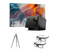Pack Home Cinéma Valerion：Inclus Projecteur Valerion VisionMaster Pro2 4K Triple Laser + écran Blanc Mat de 120 Pouces + trépied en Noyer + Lunettes 3D