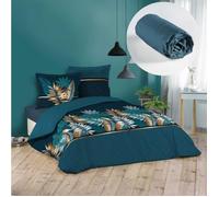 Pack housse de couette 220x240 cm Alianor + drap housse 140x190 Bleu