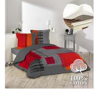 Pack housse de couette 220x240 cm Quadro + drap housse 140x190x30 Blanc