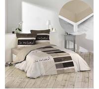 Pack housse de couette 220x240 cm So natural + drap housse 140x190x30 Beige