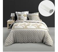 PacK housse de couette 260 x 240 cm percale 78 fils Melisse + DH 160x200 cm Blanc