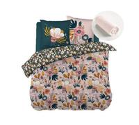 Pack housse de couette 260x240 cm champêtre + drap housse 160x200 rose