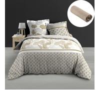 Pack housse de couette - CDAFFAIRES - Mélisse - 240x220 cm - Drap housse Sable - 78 fils percale